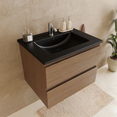 Meuble de salle de bain LOMAZOO Marenza chêne chaud - 60cm - lavabo noir