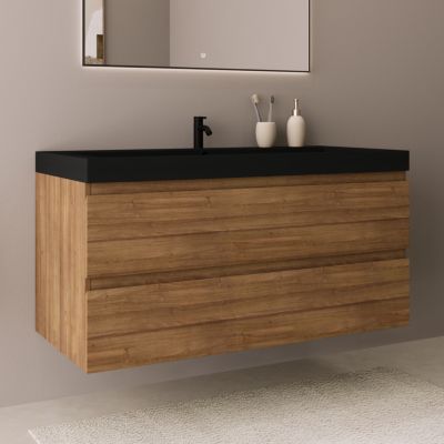 Meuble de salle de bain LOMAZOO Monaco chêne chaud - lavabo noir - 100cm