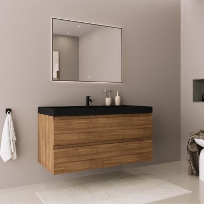 Meuble de salle de bain LOMAZOO Monaco chêne chaud - lavabo noir - 100cm
