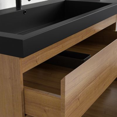 Meuble de salle de bain LOMAZOO Monaco chêne chaud - lavabo noir - 100cm