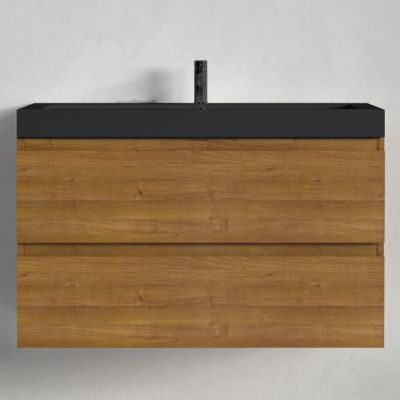 Meuble de salle de bain LOMAZOO Monaco chêne chaud - lavabo noir - 80cm