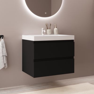 Meuble de salle de bain LOMAZOO Monaco noir mat -lavabo clair - 60cm
