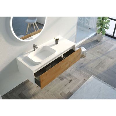 Meuble de salle de bain Mazzeo 1200 Bois naturel et Blanc