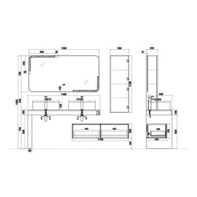 Meuble de salle de bain Melizzano 1400 Gris Anthracite