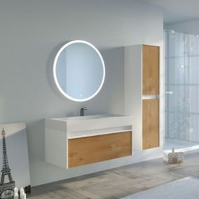 Meuble de salle de bain Migliari 1000 Bois naturel et Blanc