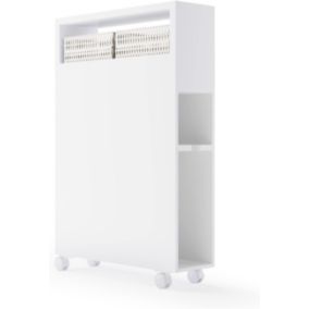 Meuble de Salle de Bain Mobile Meuble de Rangement Multifonctionnel avec 2 Tiroirs 2 Paniers en Rotin et 4 roulettes Universelles