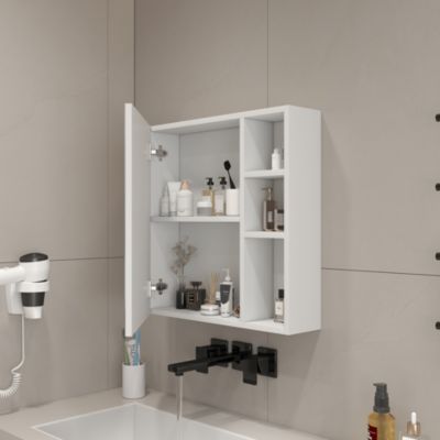 Meuble de Salle de Bain Mural Blanc avec Miroir - Meuble Miroir avec Porte en Verre et Rangement Pratique