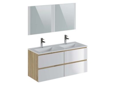 Meuble de salle de bain NELI 4 tiroirs 120 cm chêne et blanc T-BATH Inclus lavabo et miroir