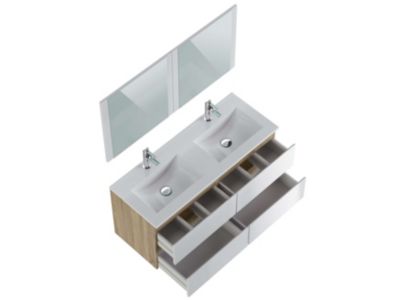Meuble de salle de bain NELI 4 tiroirs 120 cm chêne et blanc T-BATH Inclus lavabo et miroir