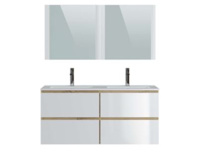 Meuble de salle de bain NELI 4 tiroirs 120 cm chêne et blanc T-BATH Inclus lavabo et miroir