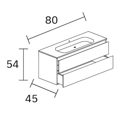 Meuble de salle de bain plan vasque Céramique, 2 Tiroirs Chêne Foncé, Poignée Inox Satiné, l100xh54xp45, Effet 3D, TREND