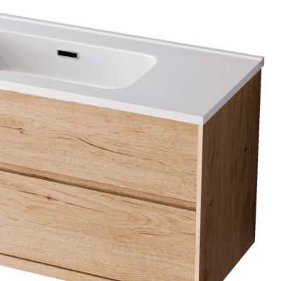 Meuble de salle de bain plan vasque Céramique, 2 Tiroirs,l100xh54xp45, Chêne Naturel, COOL