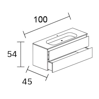 Meuble de salle de bain plan vasque Céramique, 2 Tiroirs,l100xh54xp45, Laqué Blanc Brillant, ANCONA