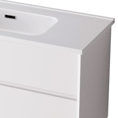 Meuble de salle de bain plan vasque Céramique, 2 Tiroirs,l100xh54xp45, Laqué Blanc Mat, COOL