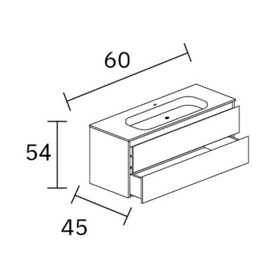 Meuble de salle de bain plan vasque Céramique, 2 Tiroirs,l60xh54xp45, Laqué Blanc Brillant, ANCONA