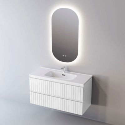 Meuble de salle de bain plan vasque Céramique, 2 Tiroirs,l80xh54xp45, Laqué Blanc Mat, GLOW