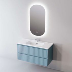 Meuble de salle de bain plan vasque Céramique, 2 Tirois, l100xh54xp45, Laqué Cobalt Mat, GLOW