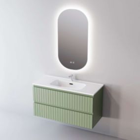 Meuble de salle de bain plan vasque Céramique, 2 Tirois, l100xh54xp45, Laqué Mint Mat, GLOW