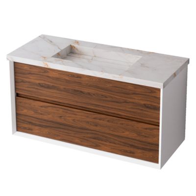 Meuble de salle de bain plan vasque Grès Cérame Blanc Storm, 2 Tiroirs,l80xh54xp45, Laqué Blanc Mat/Blanc, COOL