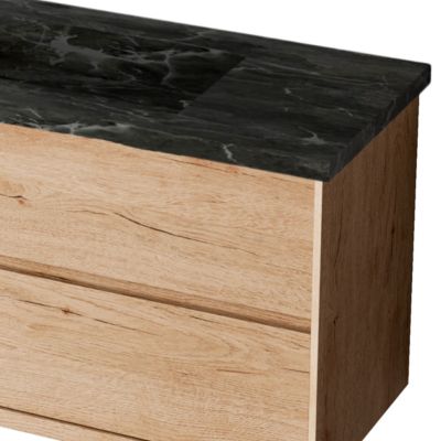 Meuble de salle de bain plan vasque Grès Cérame Noir Allure, 2 Tiroirs,l60xh54xp45, Chêne Naturel, COOL