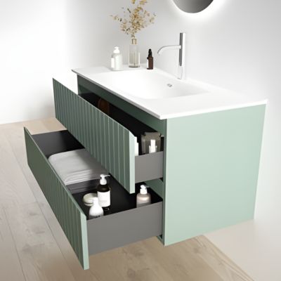 Meuble de salle de bain plan vasque Solide Surface, 2 Tiroirs,l60xh54xp45, Laqué Cobalt Mat, GLOW
