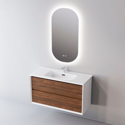 Meuble de salle de bain plan vasque Solide Surface, 2 Tiroirs,l80xh54xp45, Laqué Blanc Mat/Blanc, COOL