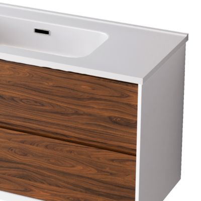 Meuble de salle de bain plan vasque Solide Surface, 2 Tiroirs,l80xh54xp45, Laqué Blanc Mat/Blanc, COOL
