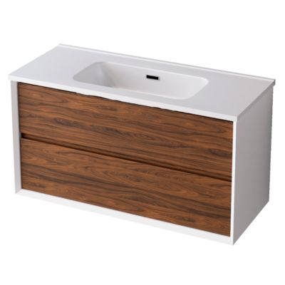 Meuble de salle de bain plan vasque Solide Surface, 2 Tiroirs,l80xh54xp45, Laqué Blanc Mat/Blanc, COOL