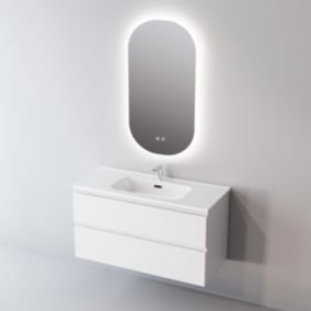 Meuble de salle de bain plan vasque Solide Surface, 2 Tirois, l80xh54xp45, Laqué Blanc Mat, STEP