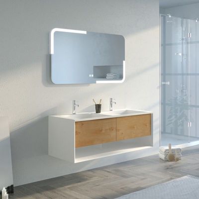 Meuble de salle de bain Portofino 1200 Blanc et Bois Naturel (sans miroir)