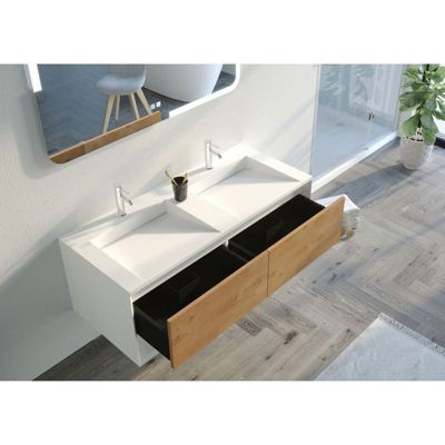 Meuble de salle de bain Portofino 1200 Blanc et Bois Naturel (sans miroir)