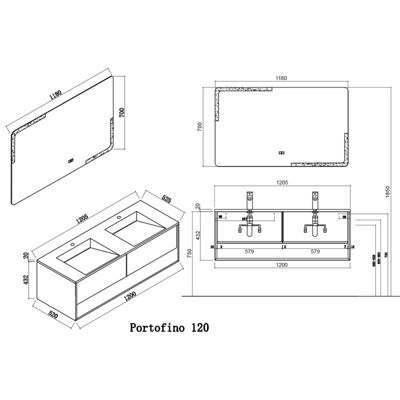 Meuble de salle de bain Portofino 1200 Blanc et Bois Naturel (sans miroir)