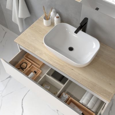 Meuble de salle de bain sans miroir avec vasque à poser arrondie BALEA - Blanc - 100cm