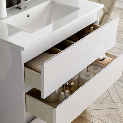 Meuble de salle de bain sans miroir avec vasque à poser arrondie BALEA - Blanc - 100cm