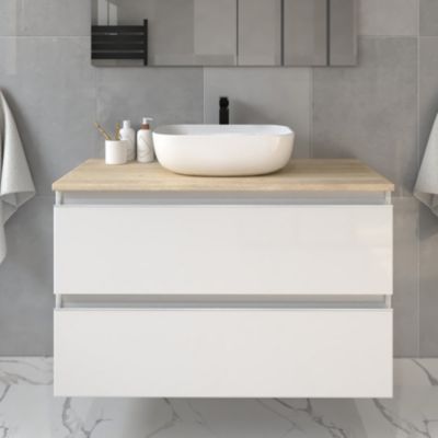 Meuble de salle de bain sans miroir avec vasque à poser arrondie BALEA - Blanc - 70cm
