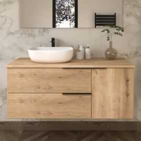 Meuble de salle de bain sans miroir avec vasque à poser arrondie KING - 100cm