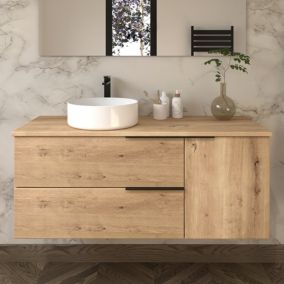 Meuble de salle de bain sans miroir avec vasque à poser ronde KING - 100cm