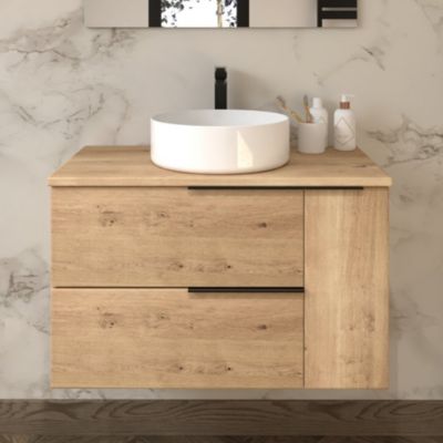 Meuble de salle de bain sans miroir avec vasque à poser ronde KING - Roble (chêne clair) - 80cm