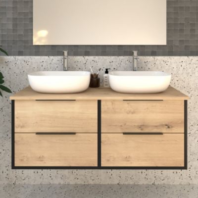 Meuble de salle de bain sans miroir avec vasques à poser arrondies ALBA - Noir - 120cm