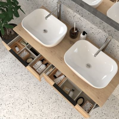 Meuble de salle de bain sans miroir avec vasques à poser arrondies ALBA - Noir - 120cm