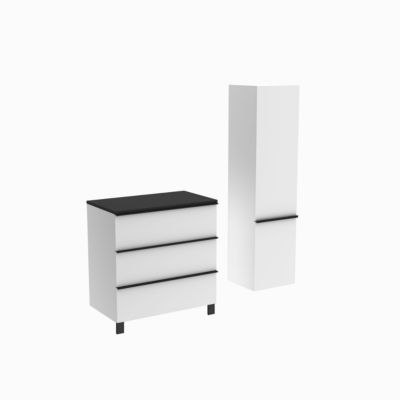Meuble de salle de bain SANTIAGO 80cm + plan vasque à poser + colonne blanc et noir