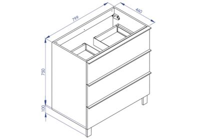 Meuble de salle de bain SANTIAGO 80cm + plan vasque à poser + colonne blanc et noir