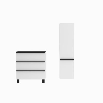 Meuble de salle de bain SANTIAGO 80cm + plan vasque à poser + colonne blanc et noir