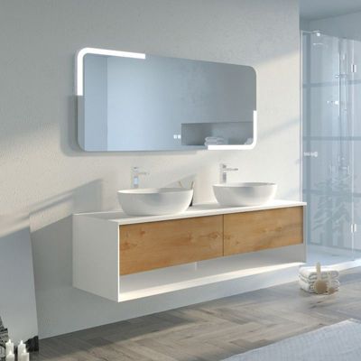 Meuble de salle de bain SANZA 1600 BLANC et Bois Naturel (sans miroir)