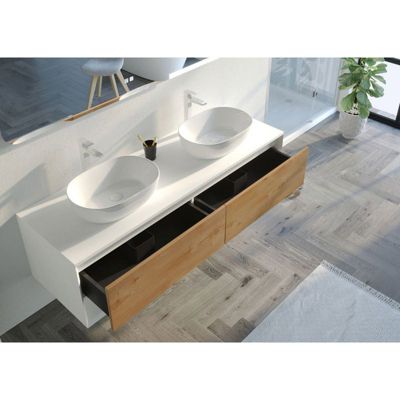 Meuble de salle de bain SANZA 1600 BLANC et Bois Naturel (sans miroir)