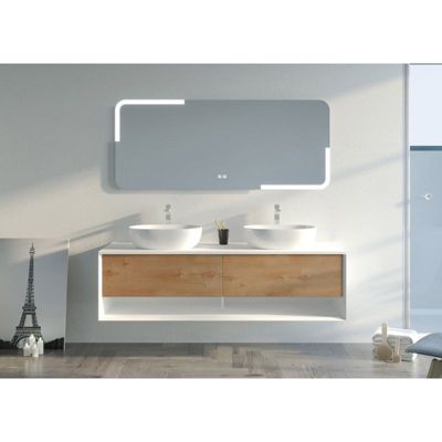 Meuble de salle de bain SANZA 1600 BLANC et Bois Naturel (sans miroir)