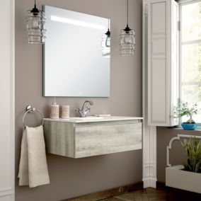 Meuble de salle de bain simple vasque - 1 tiroir - PENA et miroir Led STAM - Coral - 80cm