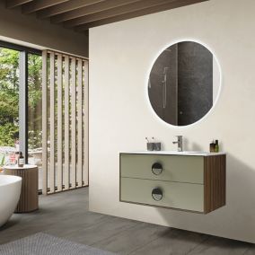 Meuble de salle de bain simple vasque 100cm bois et vert avec miroir LED LuxuryBain-
