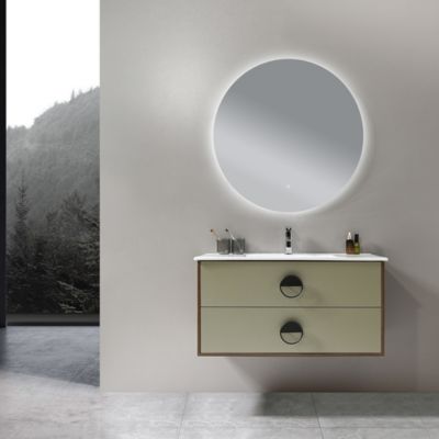 Meuble de salle de bain simple vasque 100cm bois et vert avec miroir LED LuxuryBain-