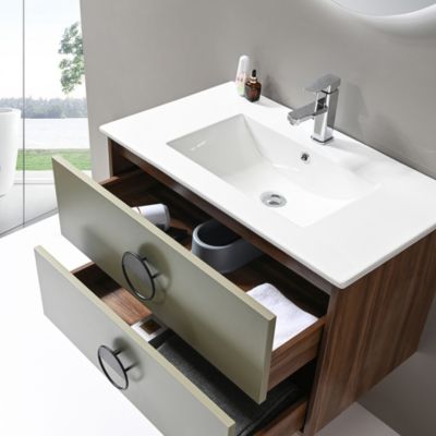 Meuble de salle de bain simple vasque 100cm bois et vert avec miroir LED LuxuryBain-